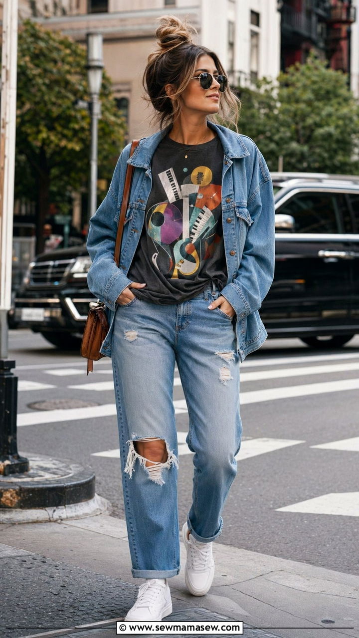 Graphic Tee and Denim Jacket School Look - 35 back to school outfits Pinterest