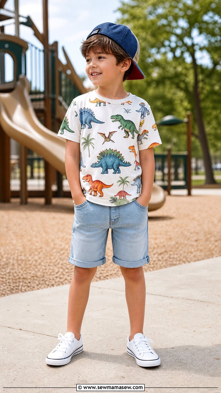 Graphic Tee and Denim Shorts - 30 Summer outfits for kids