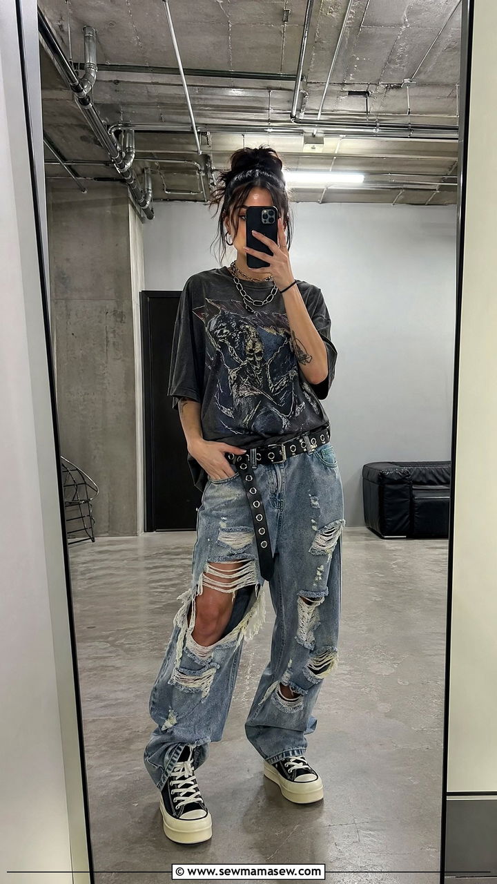 Graphic Tee and Distressed Denim Outfit - 35 Edgy outfit ideas