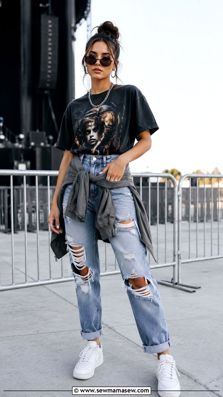 Graphic Tee and Distressed Jeans for Rap Concert - 25 Rap concert outfit ideas