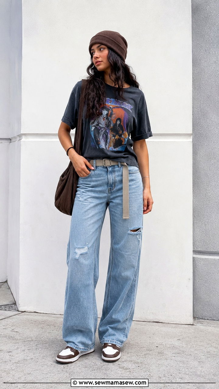 Graphic Tee and Distressed Skater Jeans - 30 spring y2k outfit ideas