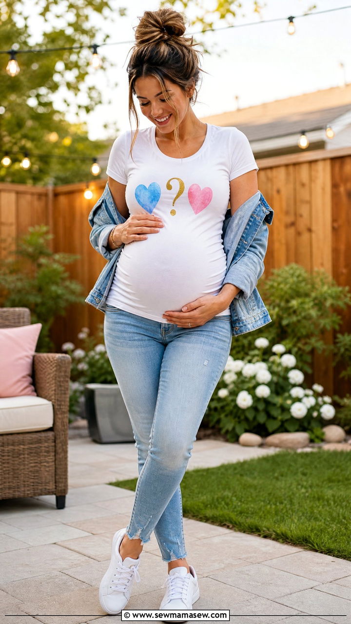 Graphic Tee and Jeans Outfit for Gender Reveal - 25 Maternity outfit ideas for gender reveal