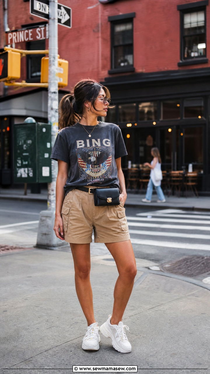 Graphic Tee and Khaki Shorts Street Style - 25 Khaki shorts outfit ideas