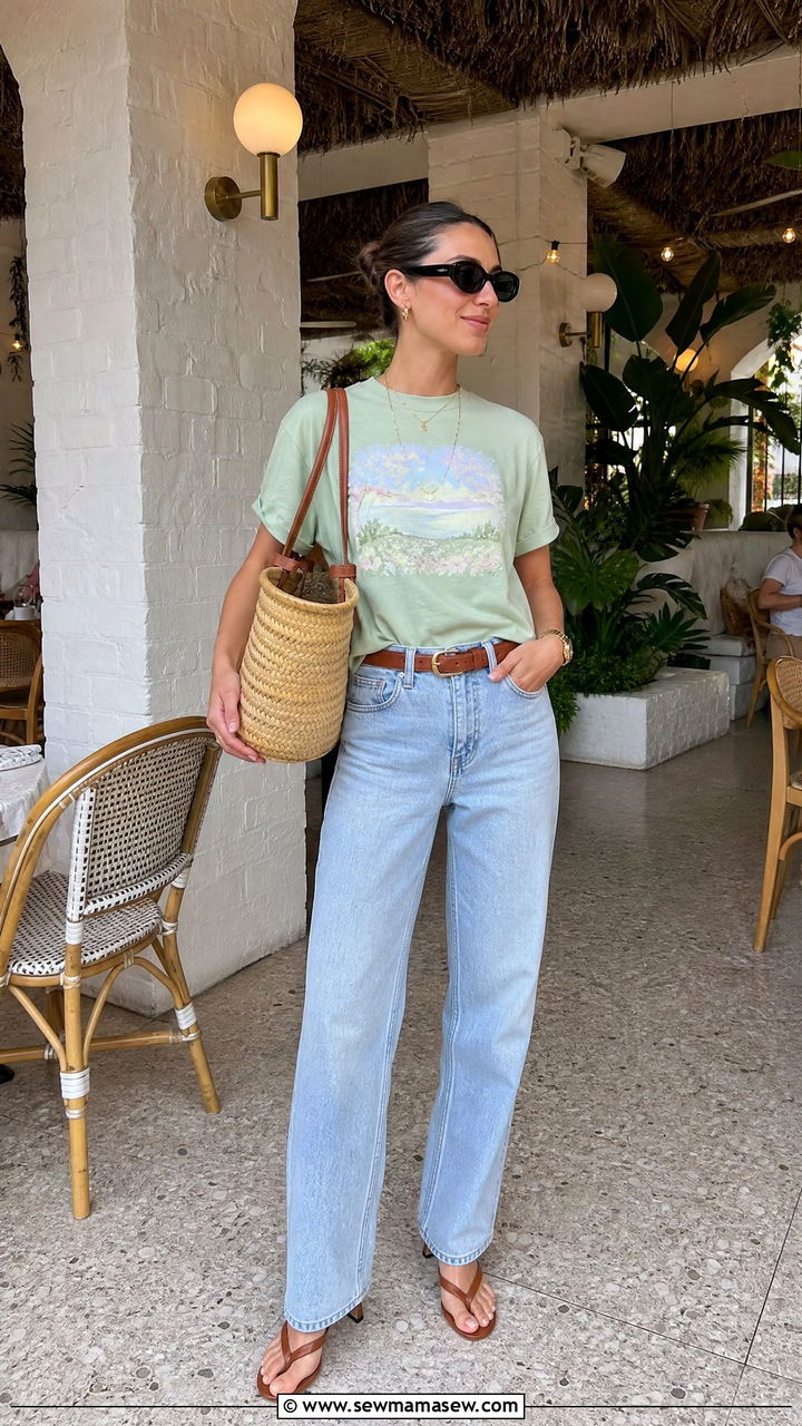 Graphic Tee and Relaxed Jeans With Heeled Sandals Miami Brunch Outfit - 35 Miami brunch outfit ideas