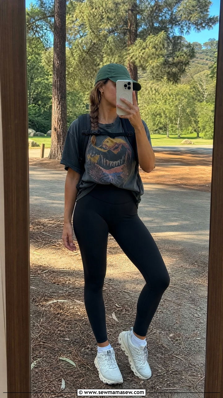 Graphic Tee and Stretchy Leggings - 30 Summer hiking outfits