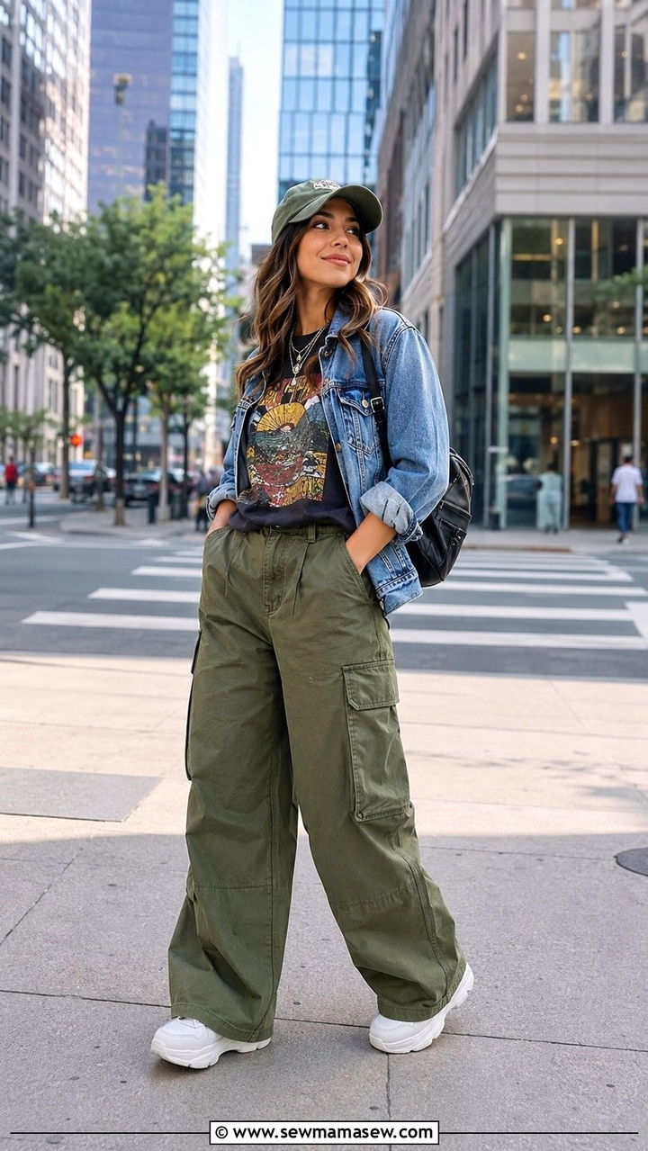 Graphic Tee and Wide Leg Cargo Pants Outfit - 30 cute wide leg pants outfits