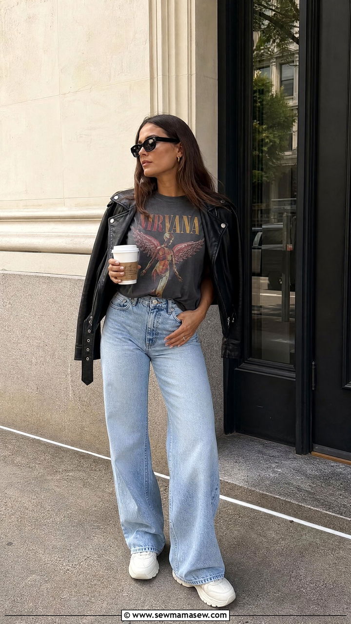 Graphic Tee and Wide Leg Jeans - 25 How to style wide leg jeans in spring