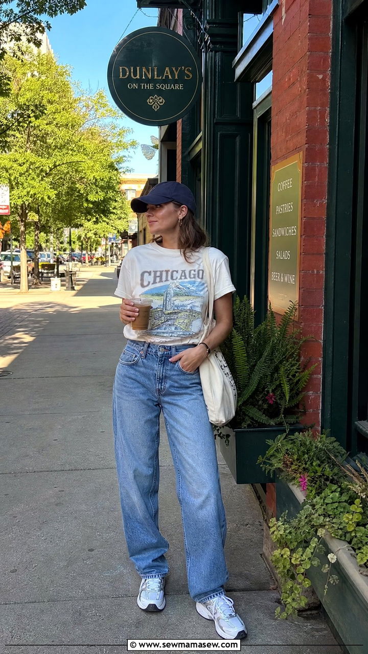 Graphic Tee with Baggy Jeans and Dad Sneakers - 25 Chicago brunch outfit ideas