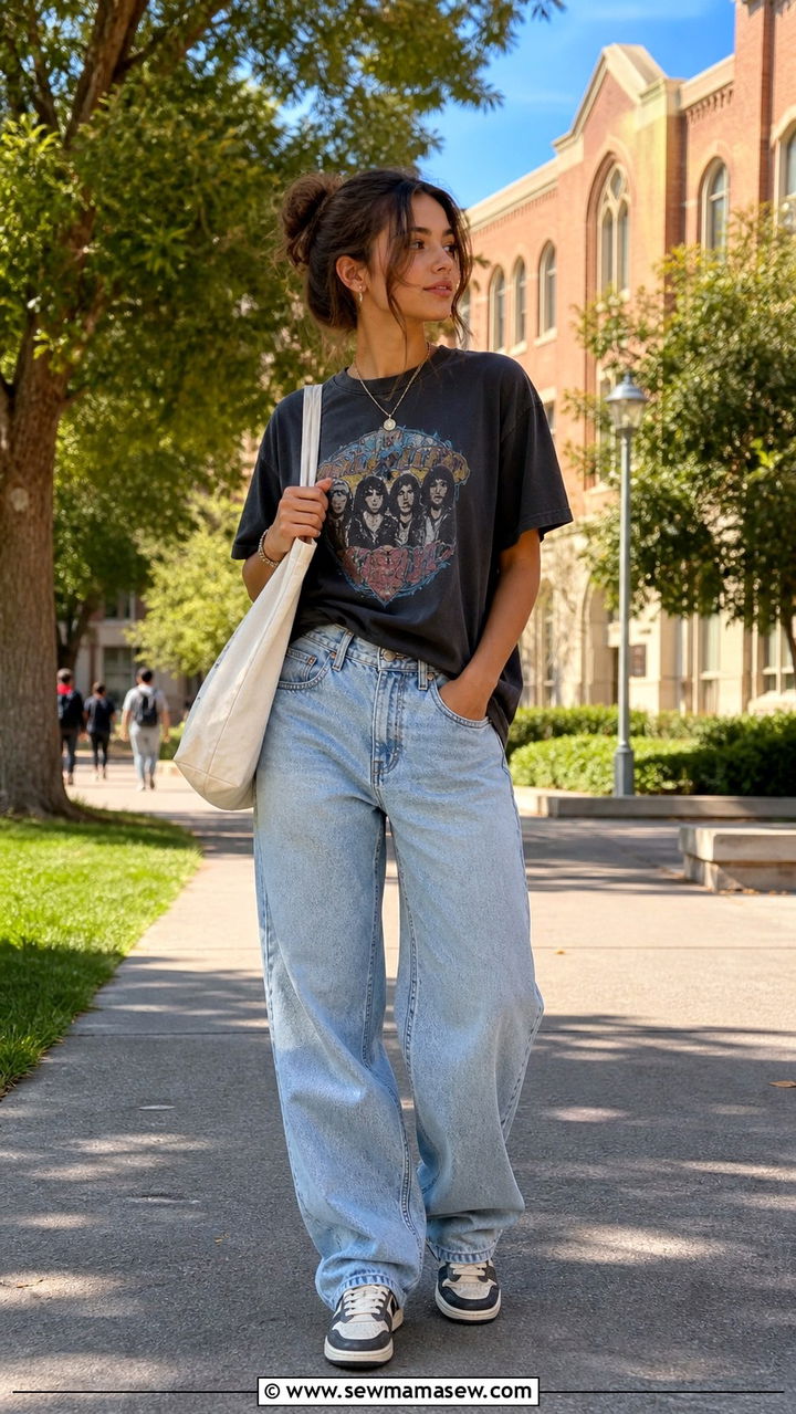 Graphic Tee with Baggy Jeans - 40 college outfits