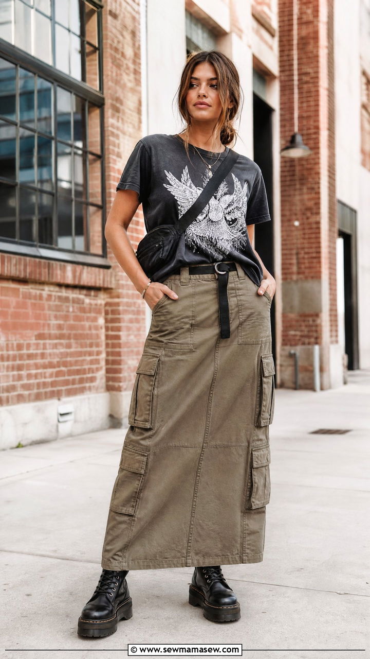 Graphic Tee with Cargo Maxi Skirt and Platform Shoes - 25 Graphic t-shirt outfit ideas 2026
