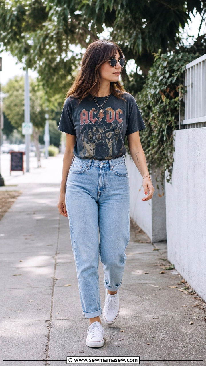 Graphic Tee with Cargo Pants and Chunky Sneakers Outfit - 40 First day of school outfit ideas 2026