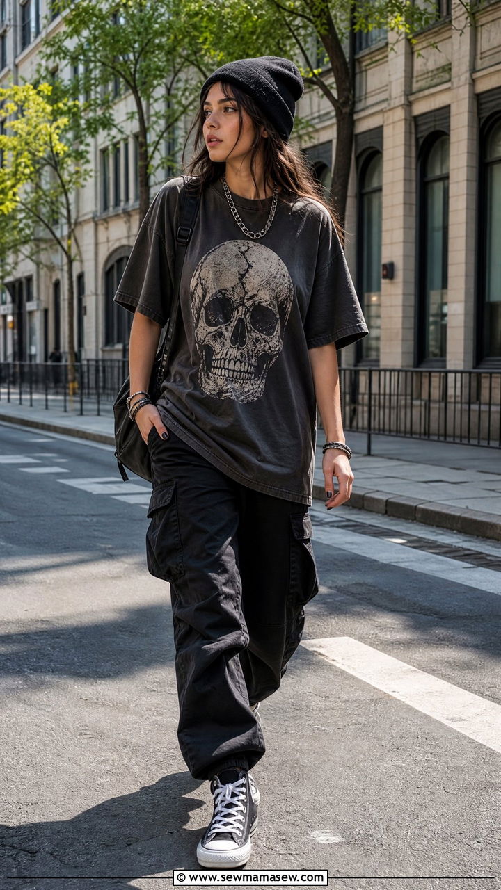 Graphic Tee with Cargo Pants and Converse - 30 summer grunge outfits