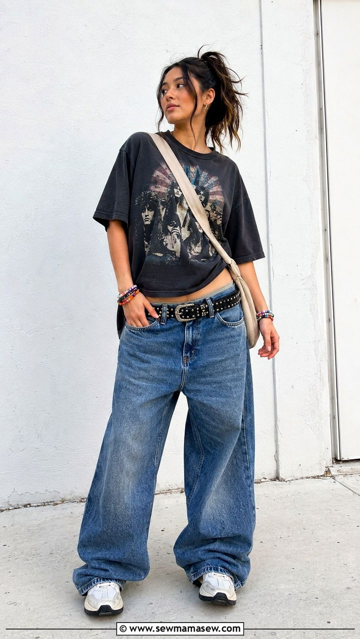 Graphic Tee with Low Rise Baggy Jeans Outfit - 20 Y2K outfits to copy