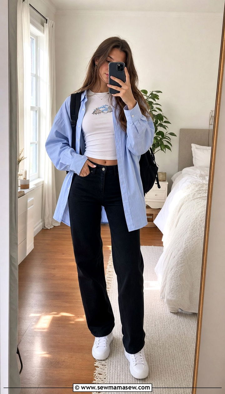 Graphic Tee with Oversized Shirt Layer Outfit - 25 Cute spring outfits for teens