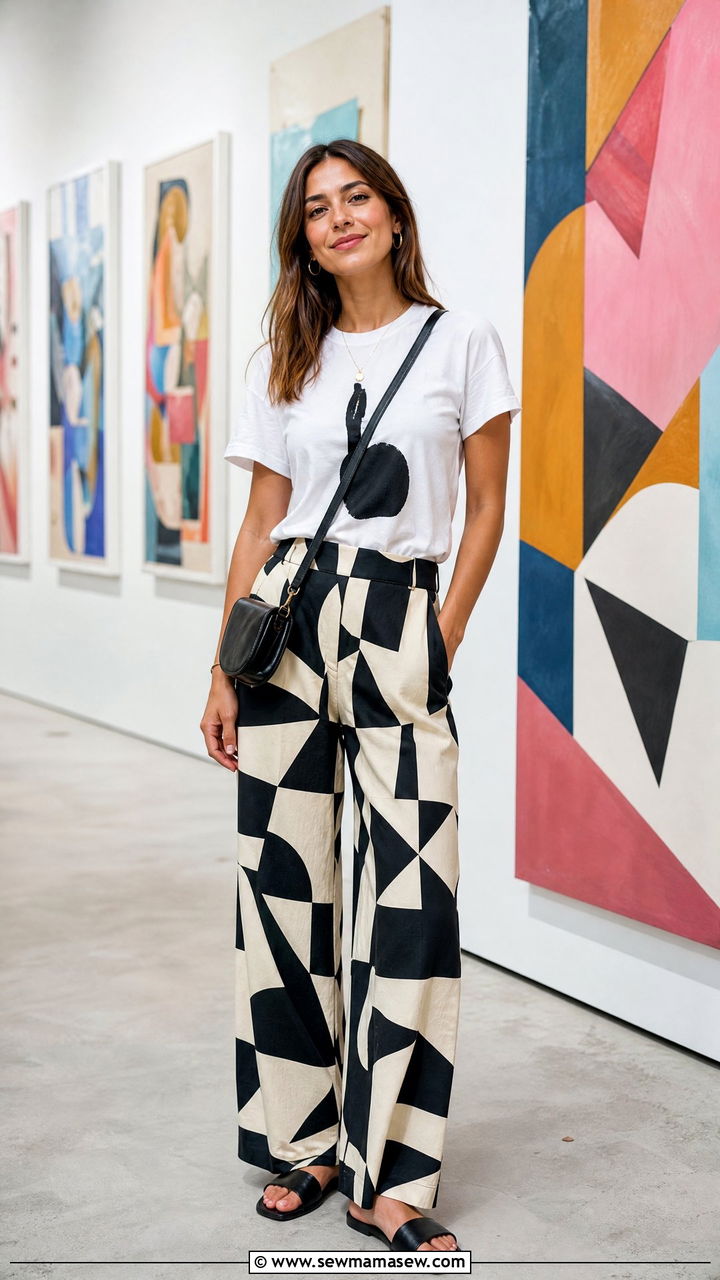Graphic Tee with Printed Trousers and Flat Sandals - 25 Graphic t-shirt outfit ideas 2026