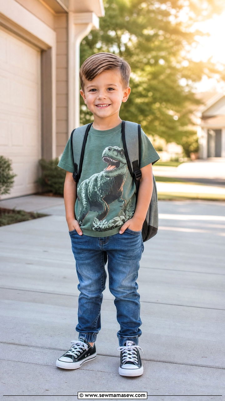 Graphic Tee with Stretchy Jeans - 25 First day of kindergarten outfit ideas