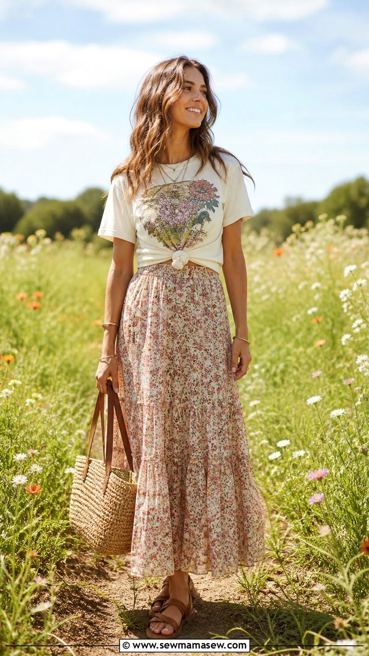 Graphic Tee with Tailored Trousers and Heeled Sandals - 40 casual graphic tee outfits