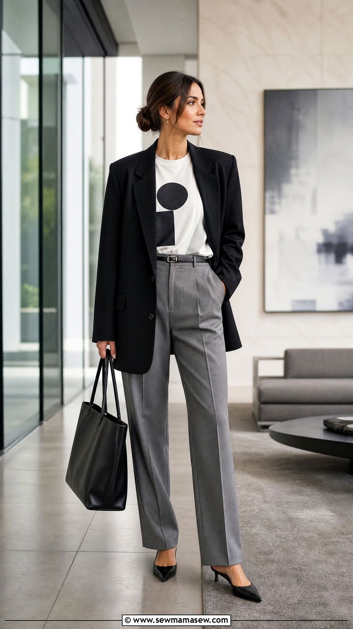 Graphic Tee with Tailored Trousers and a Blazer - 25 Graphic t-shirt outfit ideas 2026