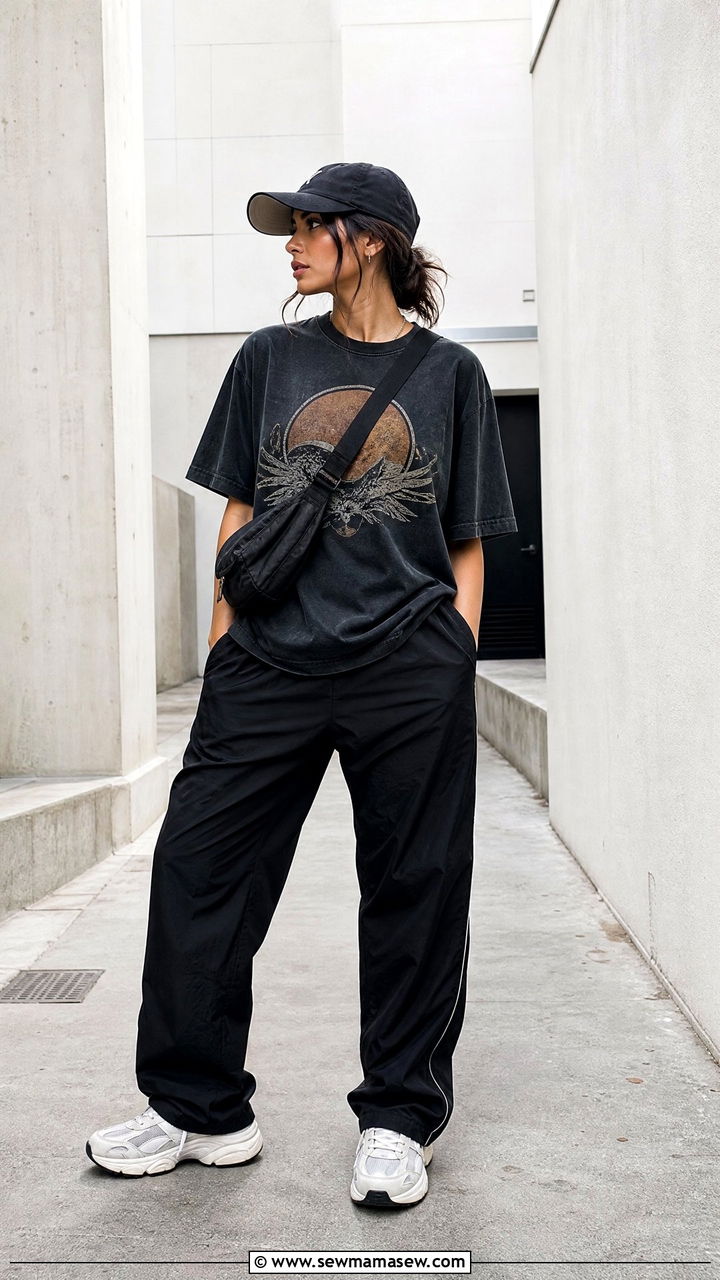 Graphic Tee with Track Pants and Dad Sneakers - 25 Graphic t-shirt outfit ideas 2026