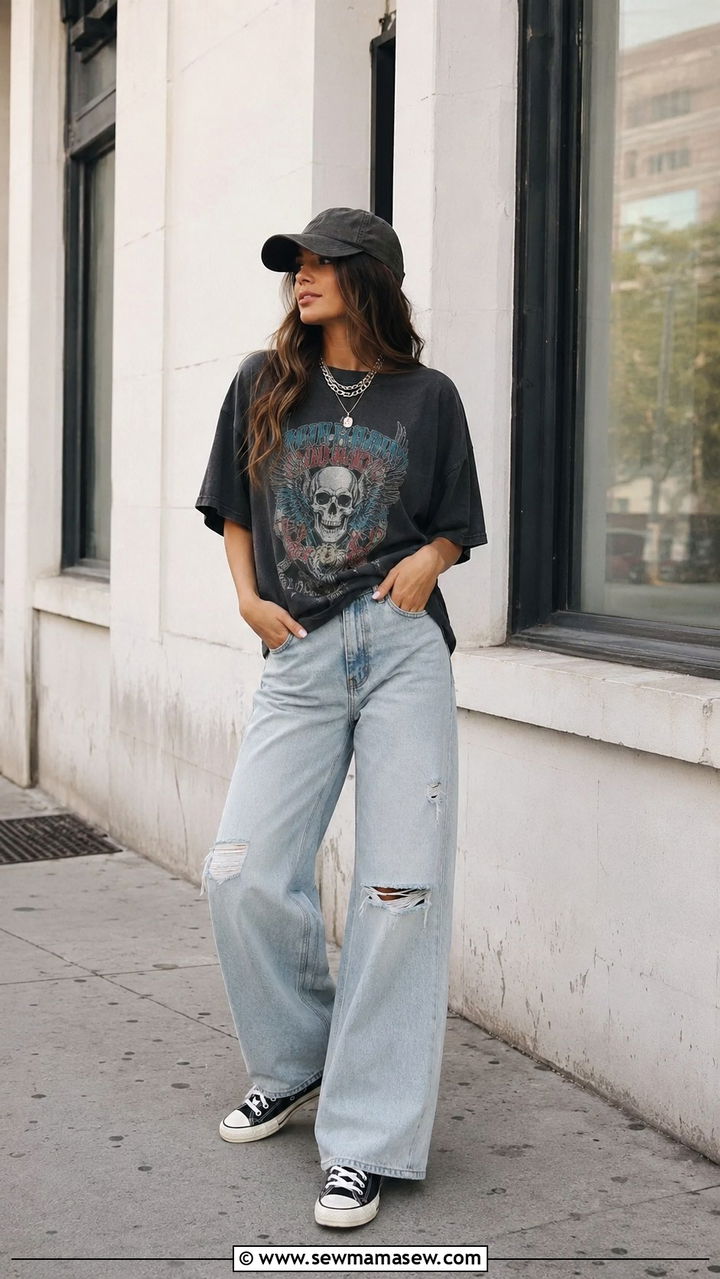 Graphic Tee with Wide Leg Jeans Outfit - 30 cute wide leg jeans outfits