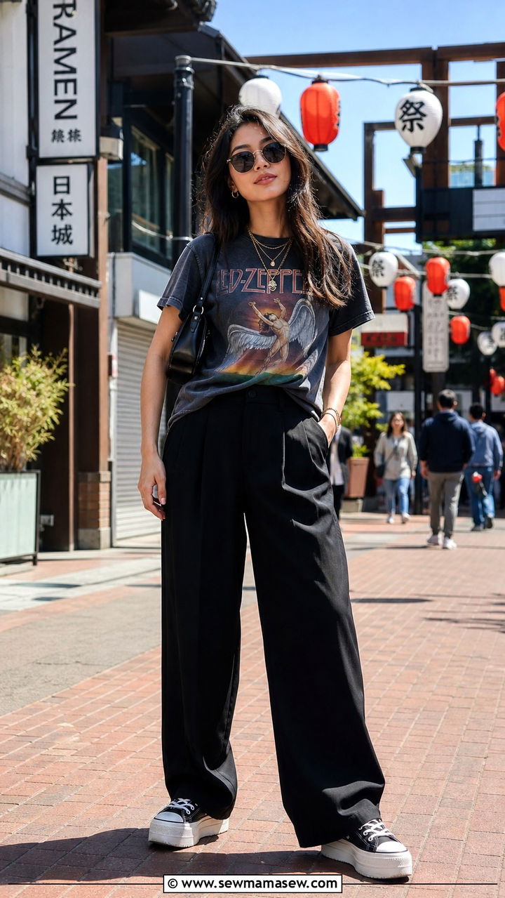 Graphic Tee with Wide Leg Pants - 40 What to wear in San Francisco