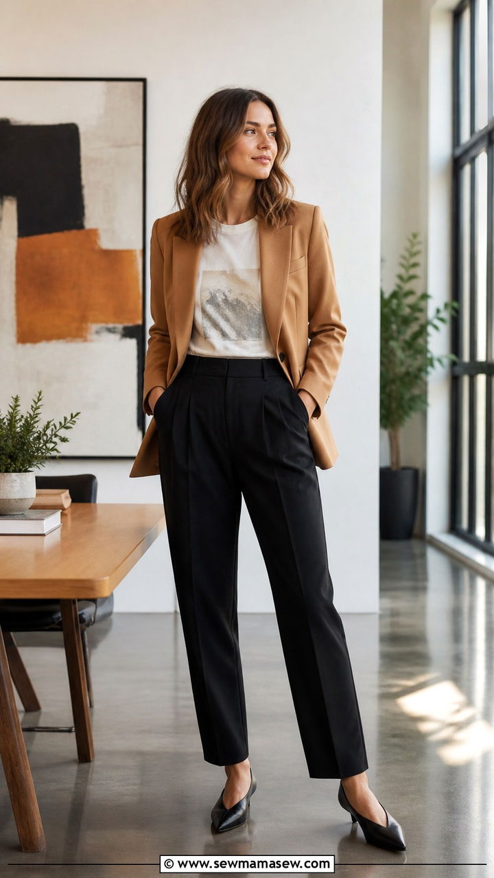 Graphic Tee with a Blazer and Dress Pants - 40 casual graphic tee outfits