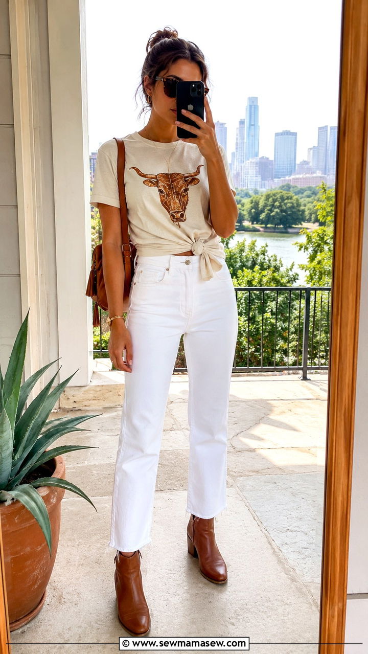 Graphic Texas Tee And White Jeans - 20 Gameday outfit ideas Texas