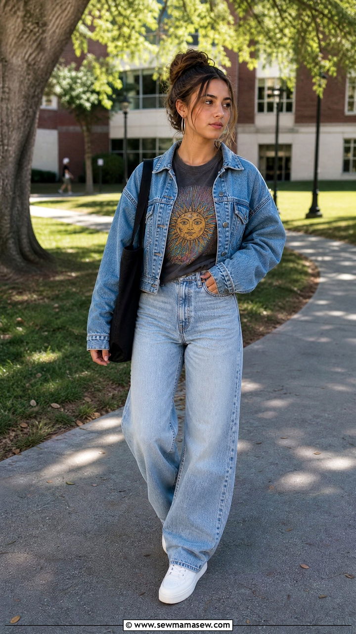 Graphic tee and baggy jeans outfit - 40 school outfits