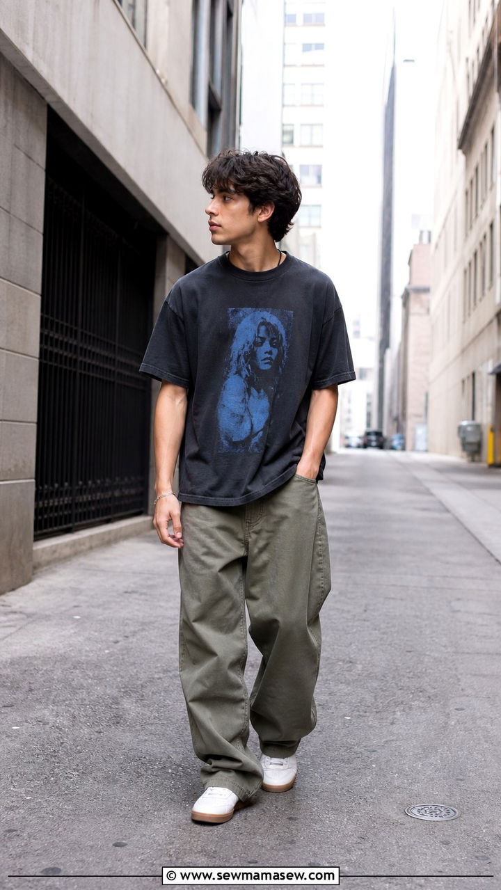 Graphic tee and baggy pants outfit - 40 First day of summer outfits