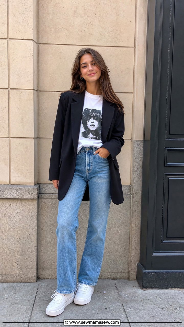 Graphic tee and blazer picture day outfit - 25 High school picture day outfit ideas