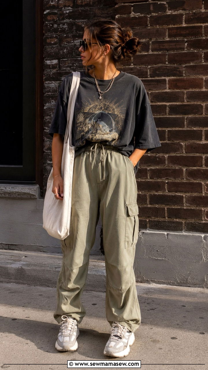 Graphic tee and cargo pants casual outfit - 30 casual Pinterest outfits