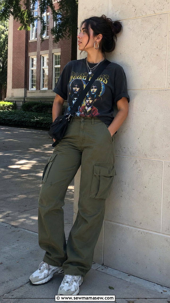 Graphic tee and cargo pants outfit - 30 Spring outfits for college girls