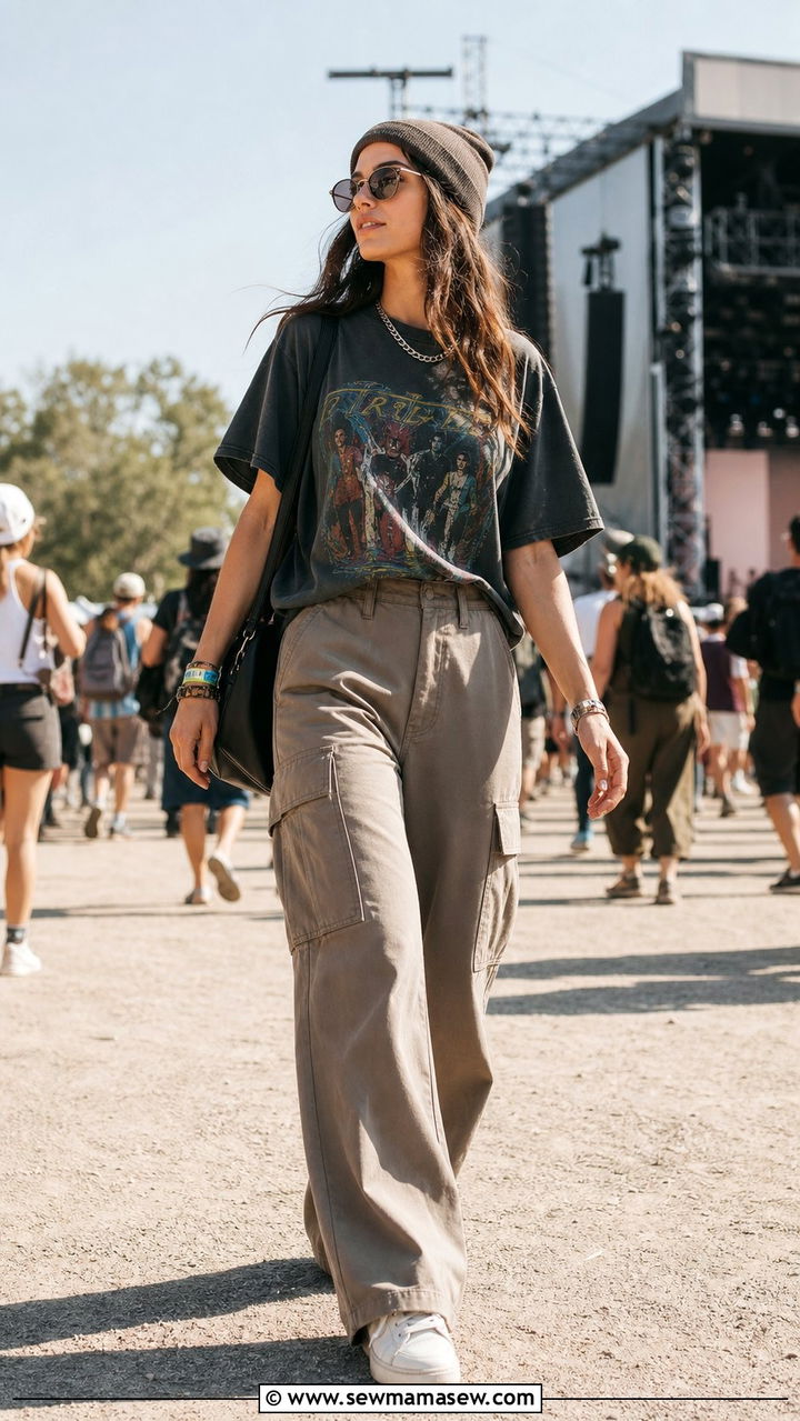 Graphic tee and cargo pants outfit - 35 casual concert outfits