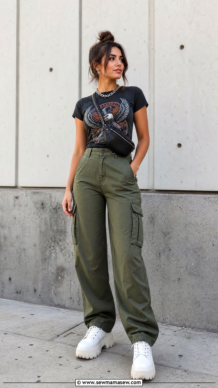 Graphic tee and cargo pants outfit - 30 Summer outfits with graphic tee