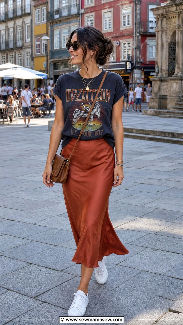 Graphic tee and midi skirt Porto - 40 What to wear in Porto
