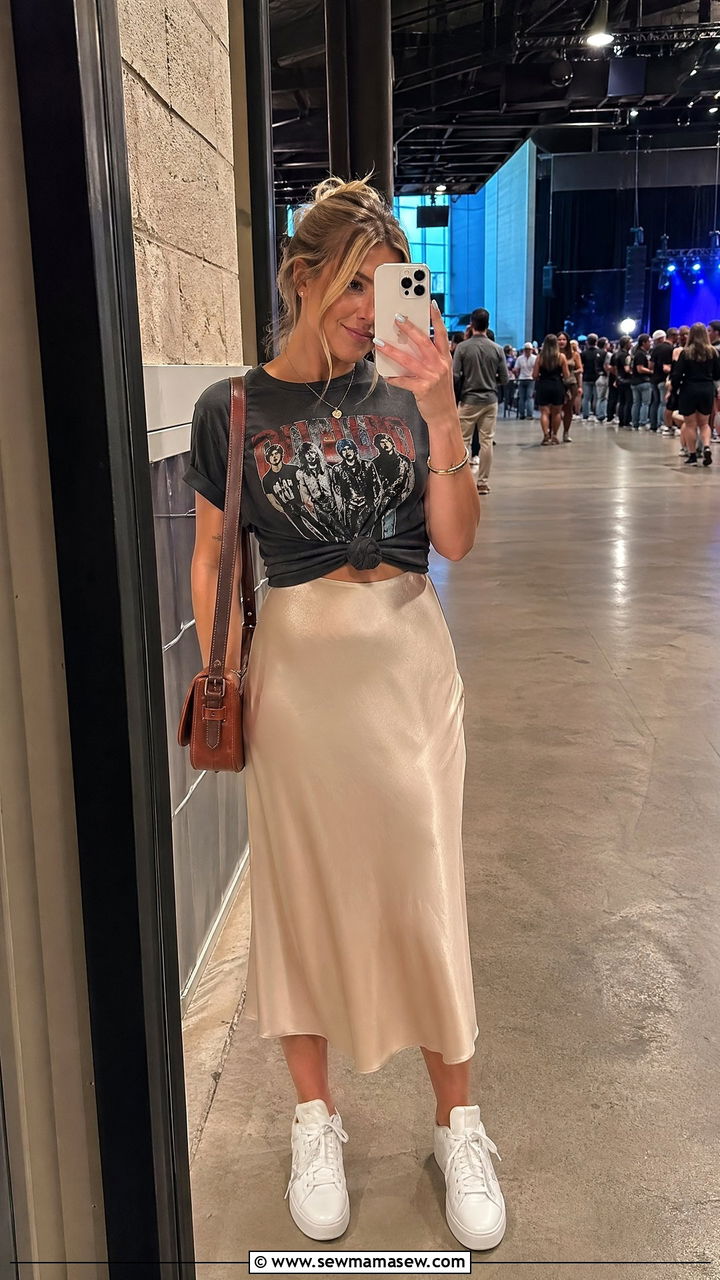 Graphic tee and midi skirt summer outfit - 35 Cool summer outfits