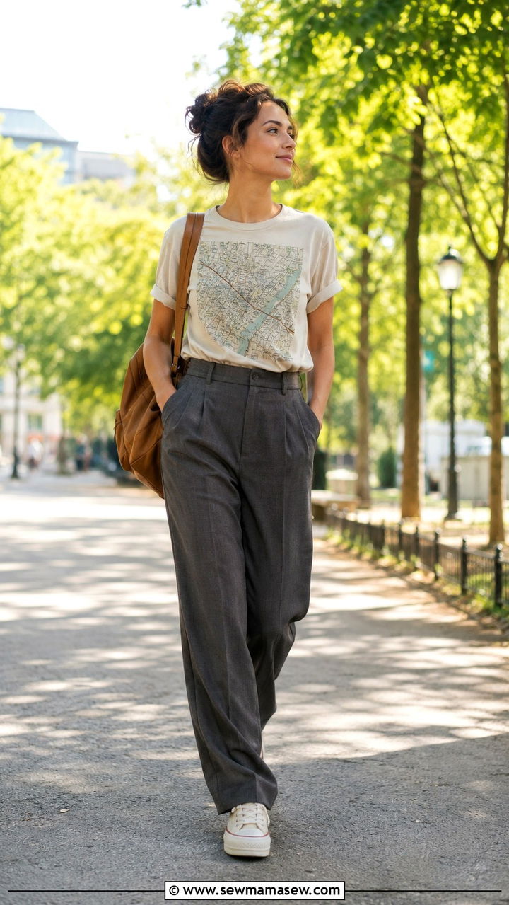 Graphic tee and relaxed suit trousers outfit - 25 Urban planner outfit ideas