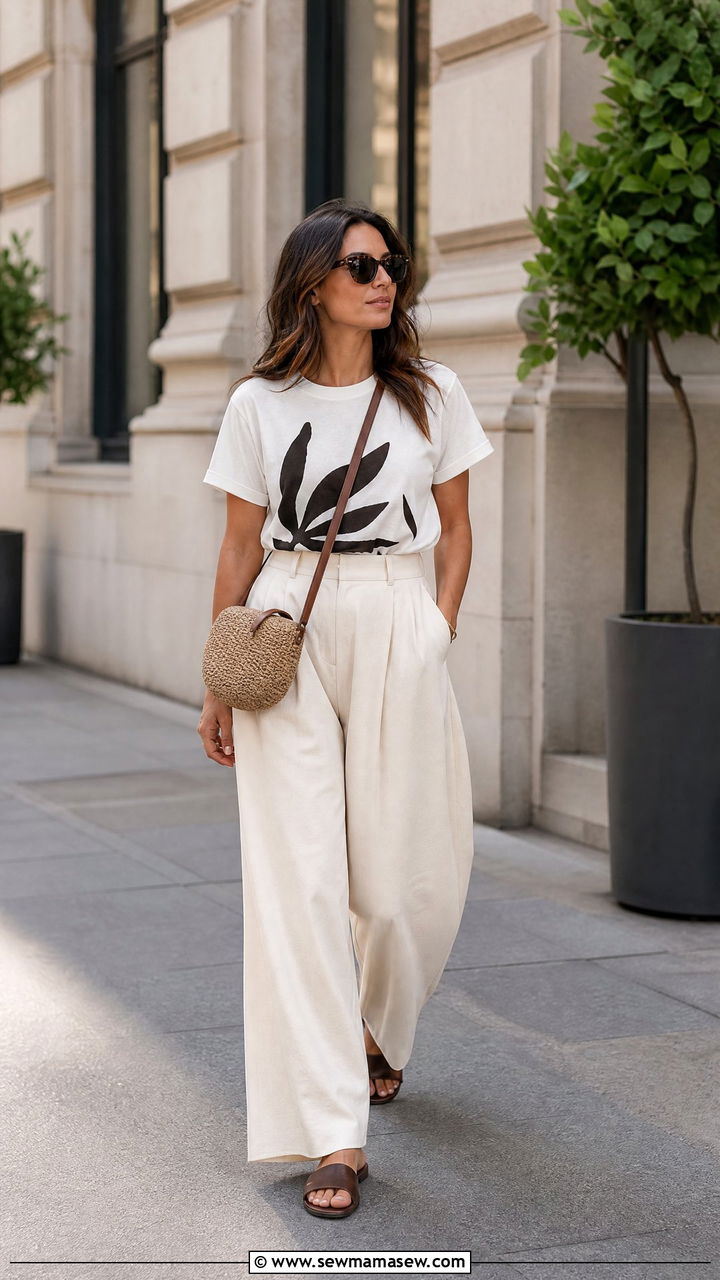 Graphic tee and wide leg pants - 30 Summer outfits with graphic tee