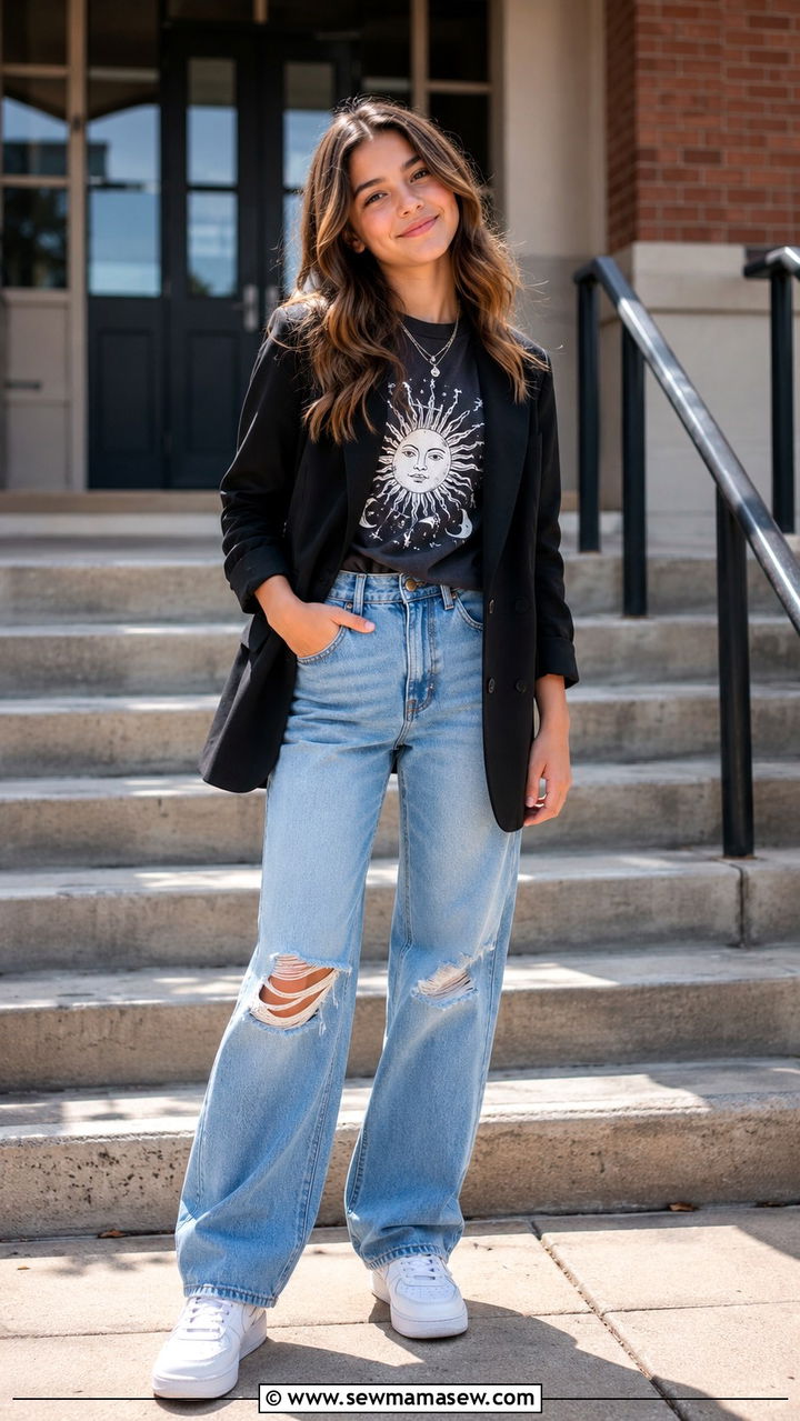 Graphic tee with a casual blazer - 30 Middle school picture day outfit ideas