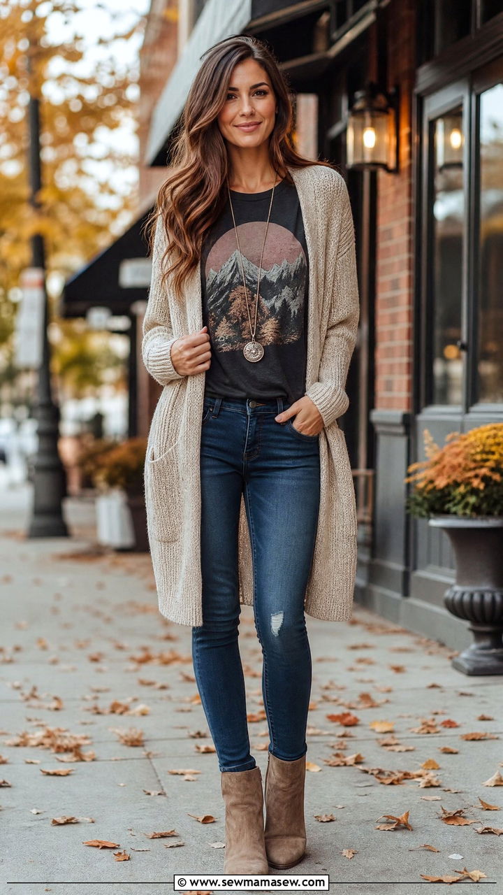 Graphic tee with a long cardigan - 35 How to style a graphic tee