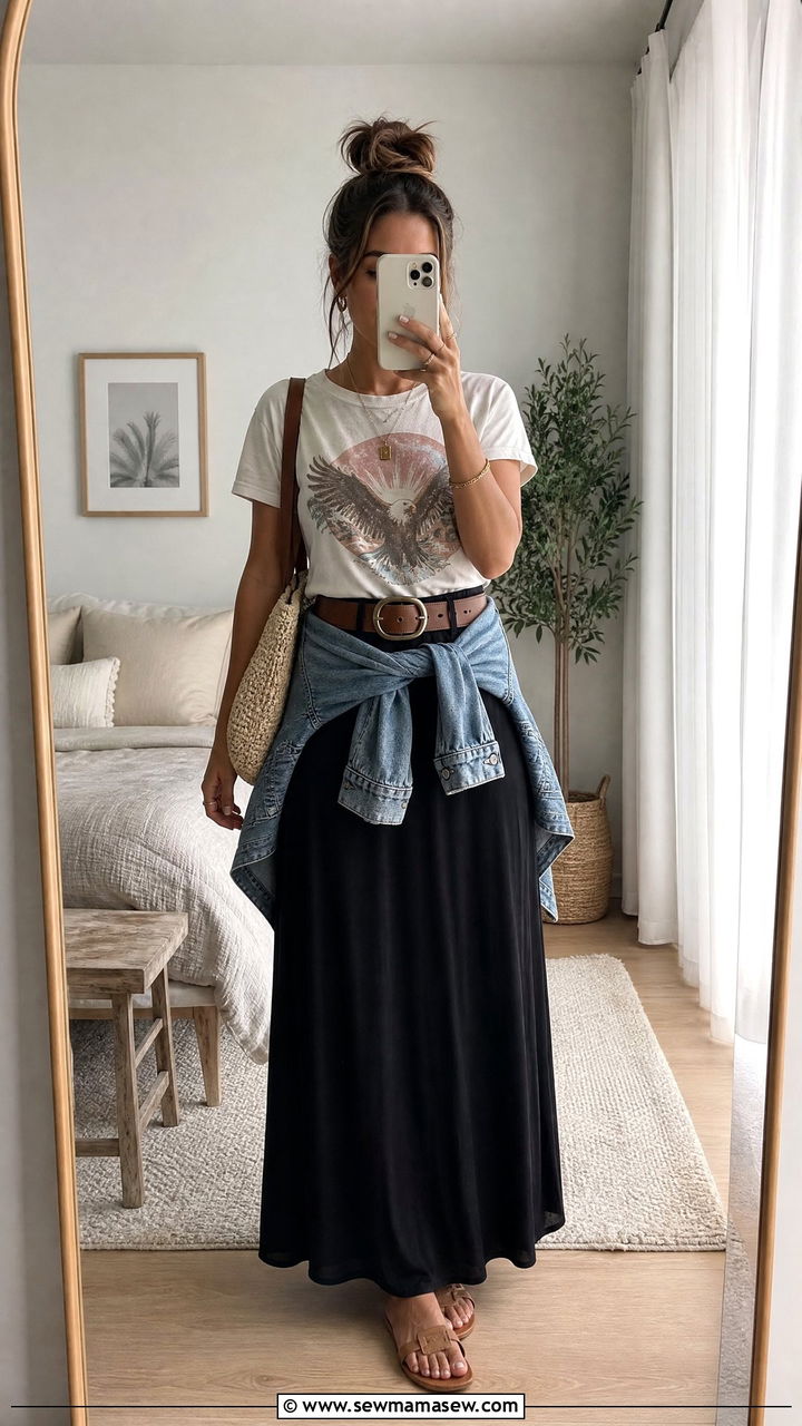 Graphic tee with a maxi skirt - 35 How to style a graphic tee