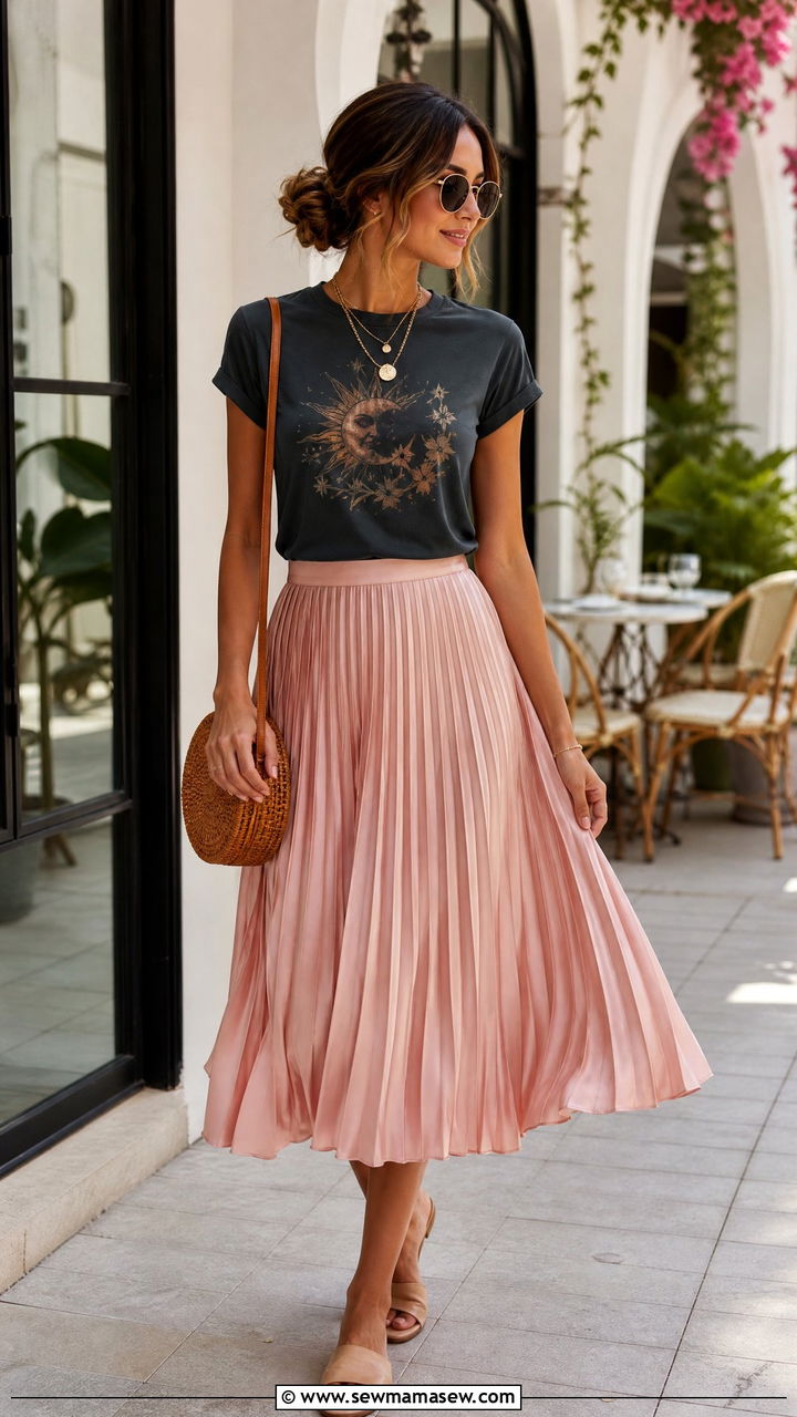 Graphic tee with a midi skirt - 35 How to style a graphic tee