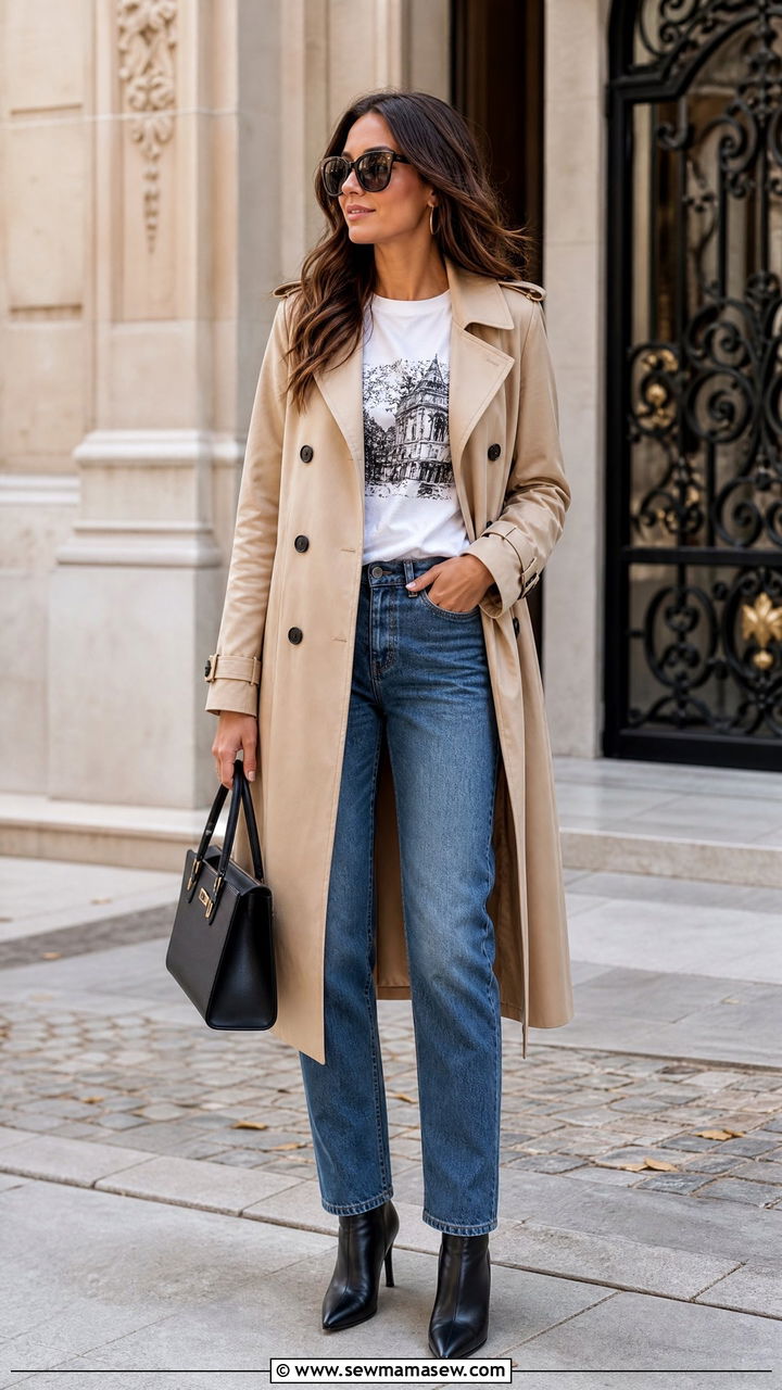 Graphic tee with a trench coat - 35 How to style a graphic tee