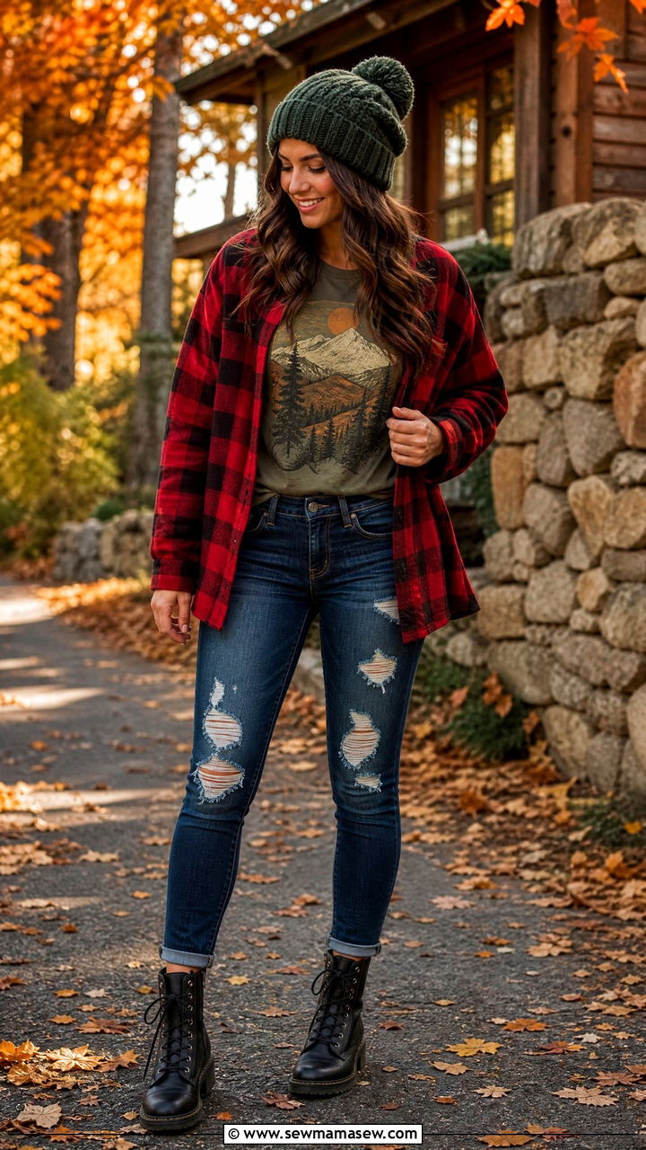 Graphic tee with an oversized flannel - 35 How to style a graphic tee