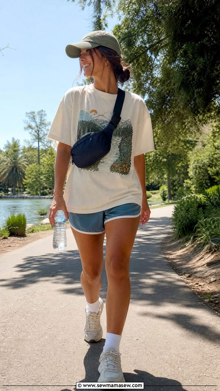 Graphic tee with athletic shorts - 30 Summer outfits with graphic tee