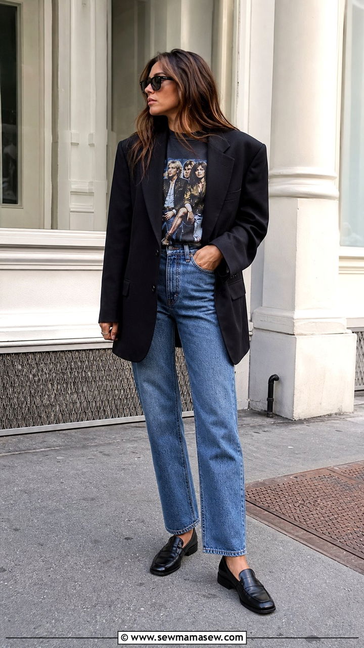 Graphic tee with blazer and jeans outfit - 35 Casual chic spring outfit ideas 2026