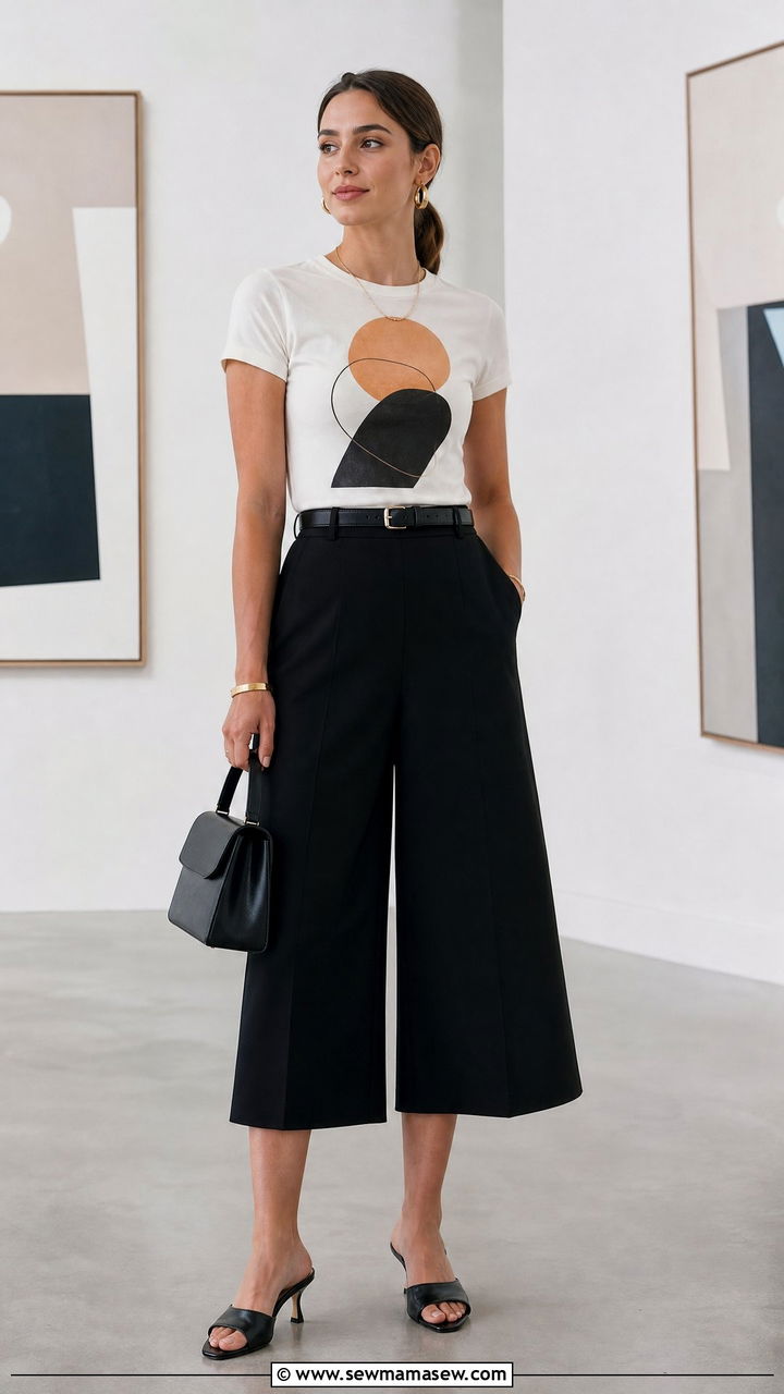 Graphic tee with culottes - 35 How to style a graphic tee