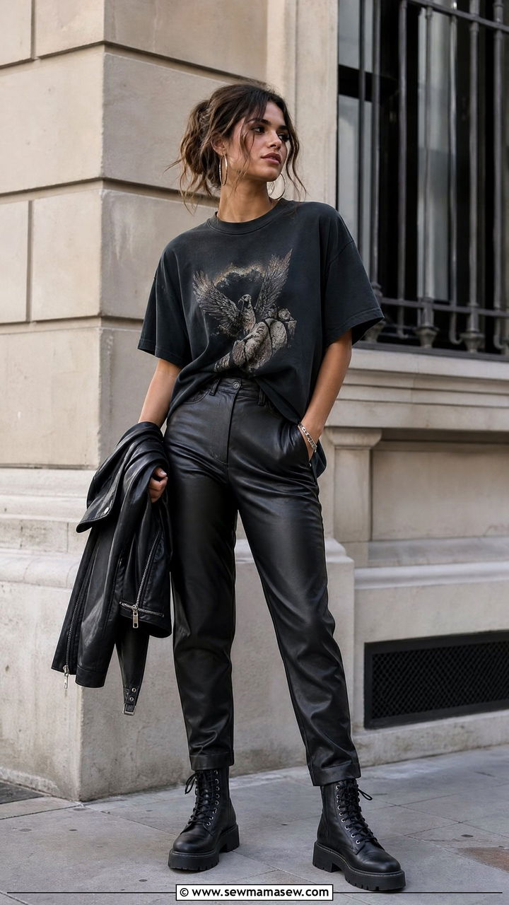 Graphic tee with leather pants - 35 How to style a graphic tee