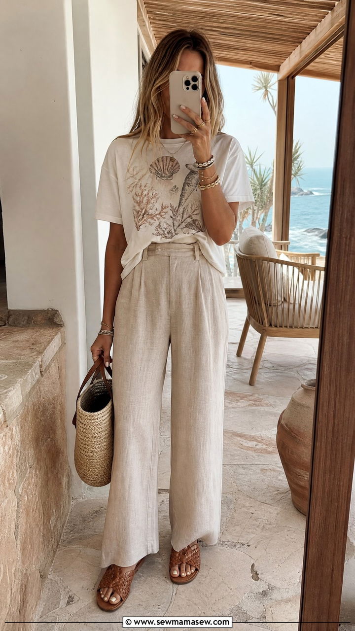 Graphic tee with linen pants summer - 30 Summer outfits with graphic tee