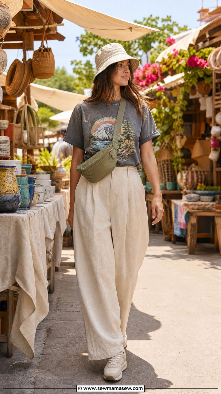 Graphic tee with linen trousers for market day - 40 What to wear in Cabo